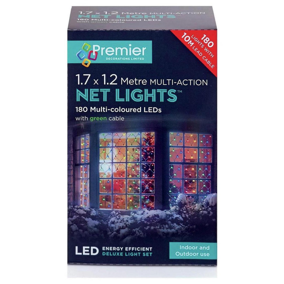 Premier 1.7m x 1.2m 180 LED Multi Action Christmas Net Window Light
