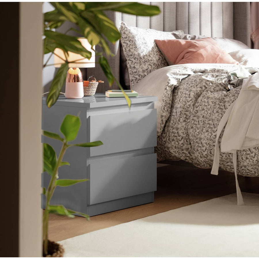 Home Jenson 2 Drawer Bedside Table - Grey Gloss