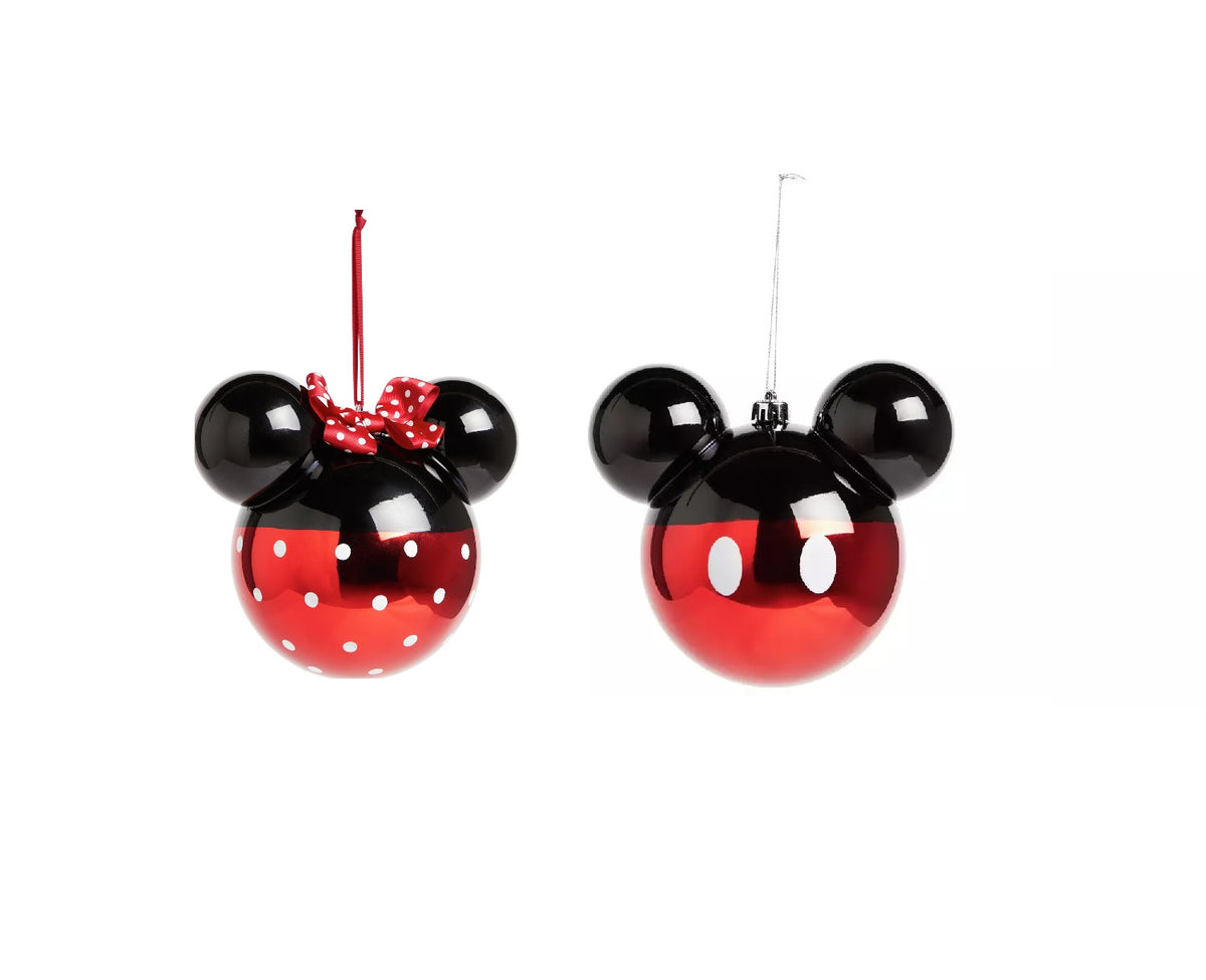 Disney Set Of Mickey & Minnie Mouse Christmas Baubles - Red