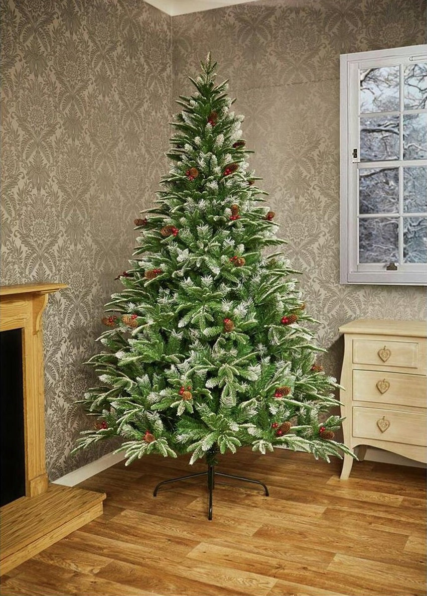 Premier Decorations 7ft New Jersey Spruce Berry &amp; Cone Christmas Tree - Green