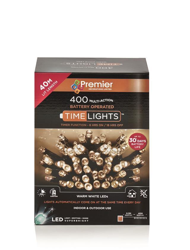 Premier Decorations 400 LED Multi Action Battery Christmas Lights - Warm White