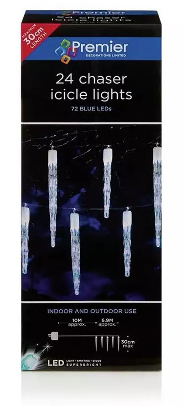 Premier Decorations 24 LED Chaser Icicle Lights - Blue