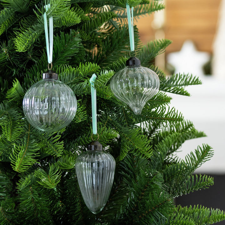Habitat Pack of 3 Ribbed Glass Christmas Baubles - Clear