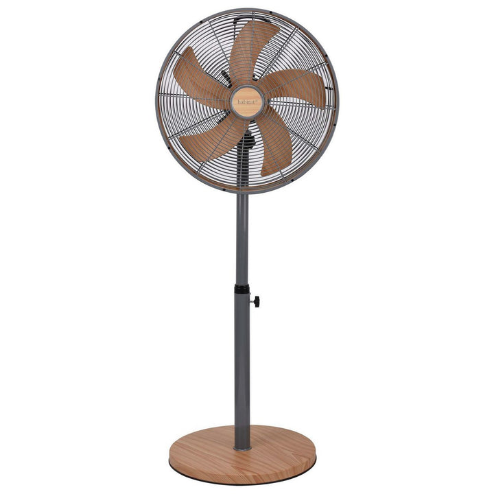Habitat Grey & Wooden Pedestal Fan - 16 Inch
