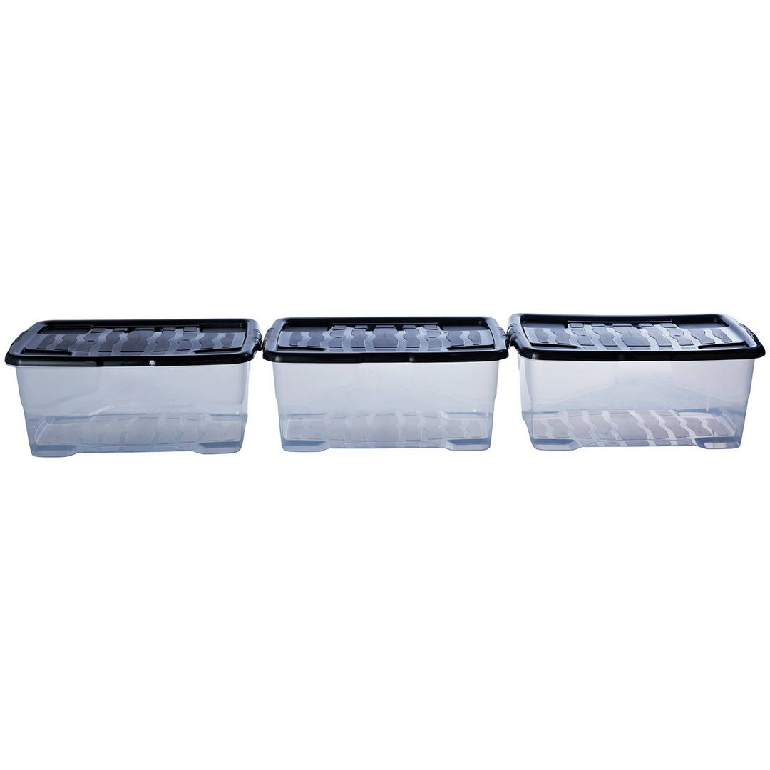 Strata Curve 3 x 42L Plastic Storage Boxes with Lid - Clear 