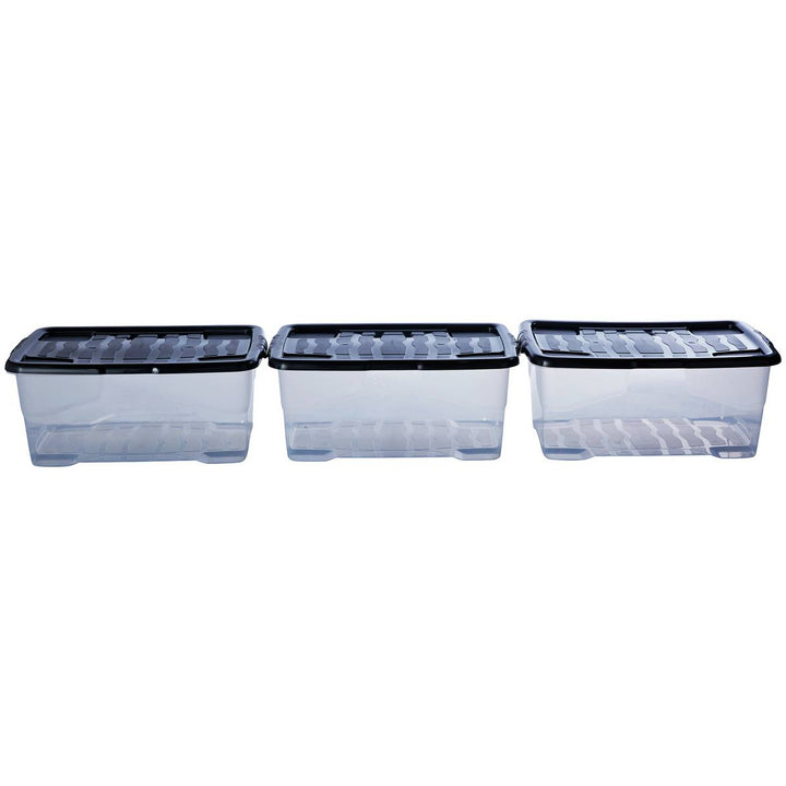 Strata Curve 3 x 42L Plastic Storage Boxes with Lid - Clear 