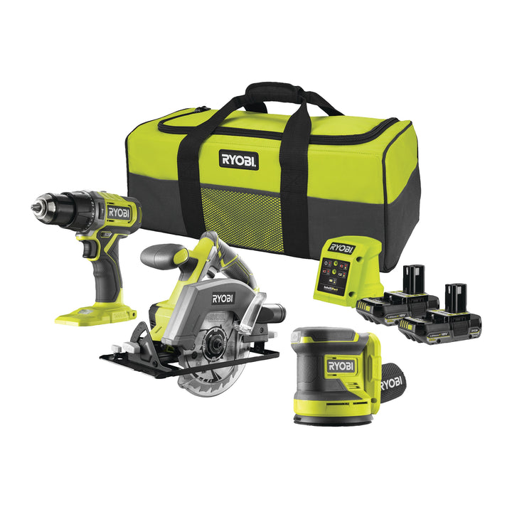 Ryobi RCK183DL-2C20S 18V ONE+™ Cordless Combi Drill, Circular Saw & Random Orbital Sander Starter Kit (2 x 2.0Ah) 