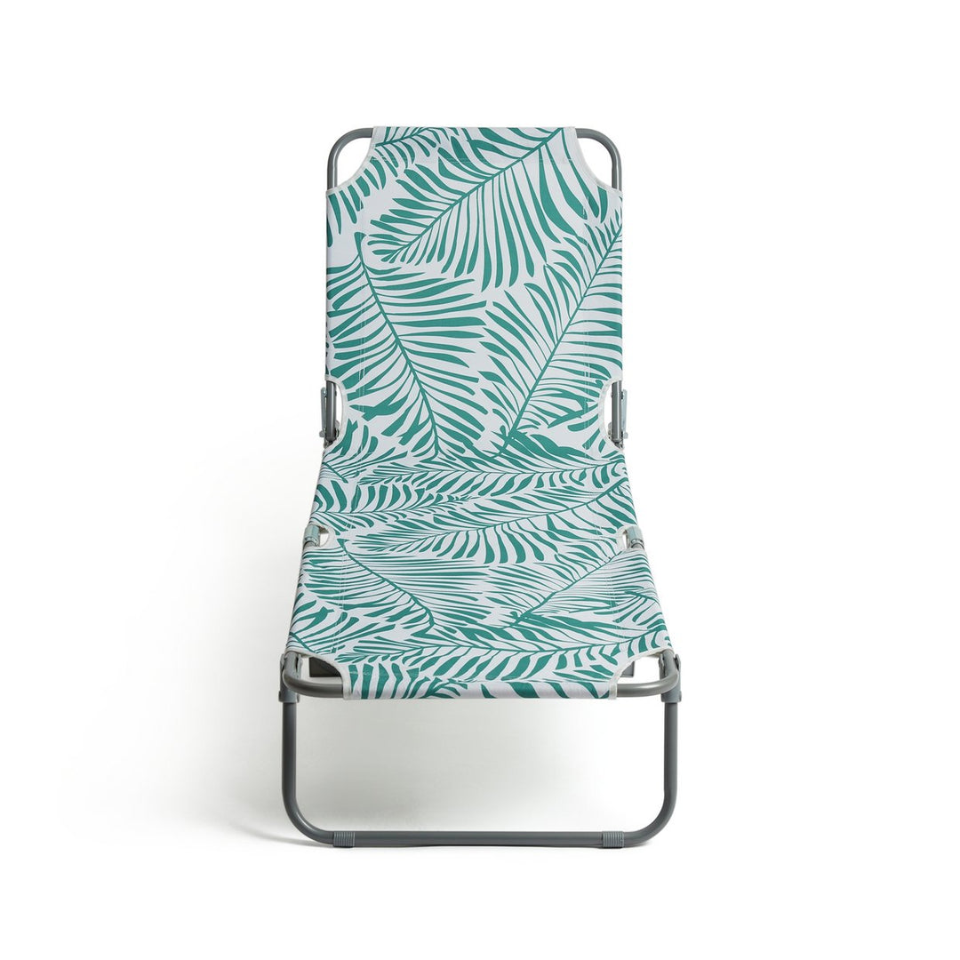 Habitat Global Leaf Folding Metal Sun Lounger - Green &amp; White