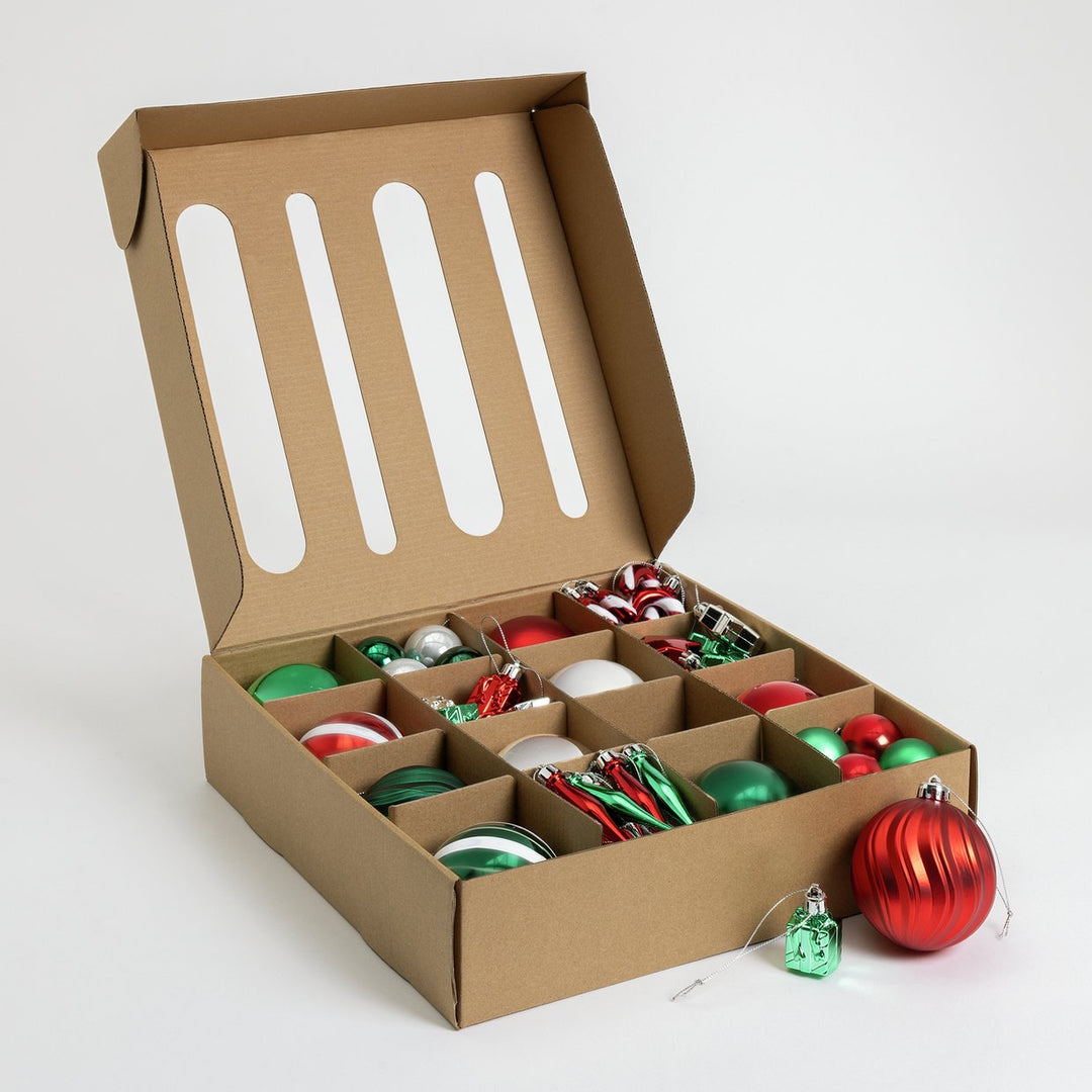 Home Pack Of 49 Christmas Tree Baubles Decoration - Red, Green & Silver