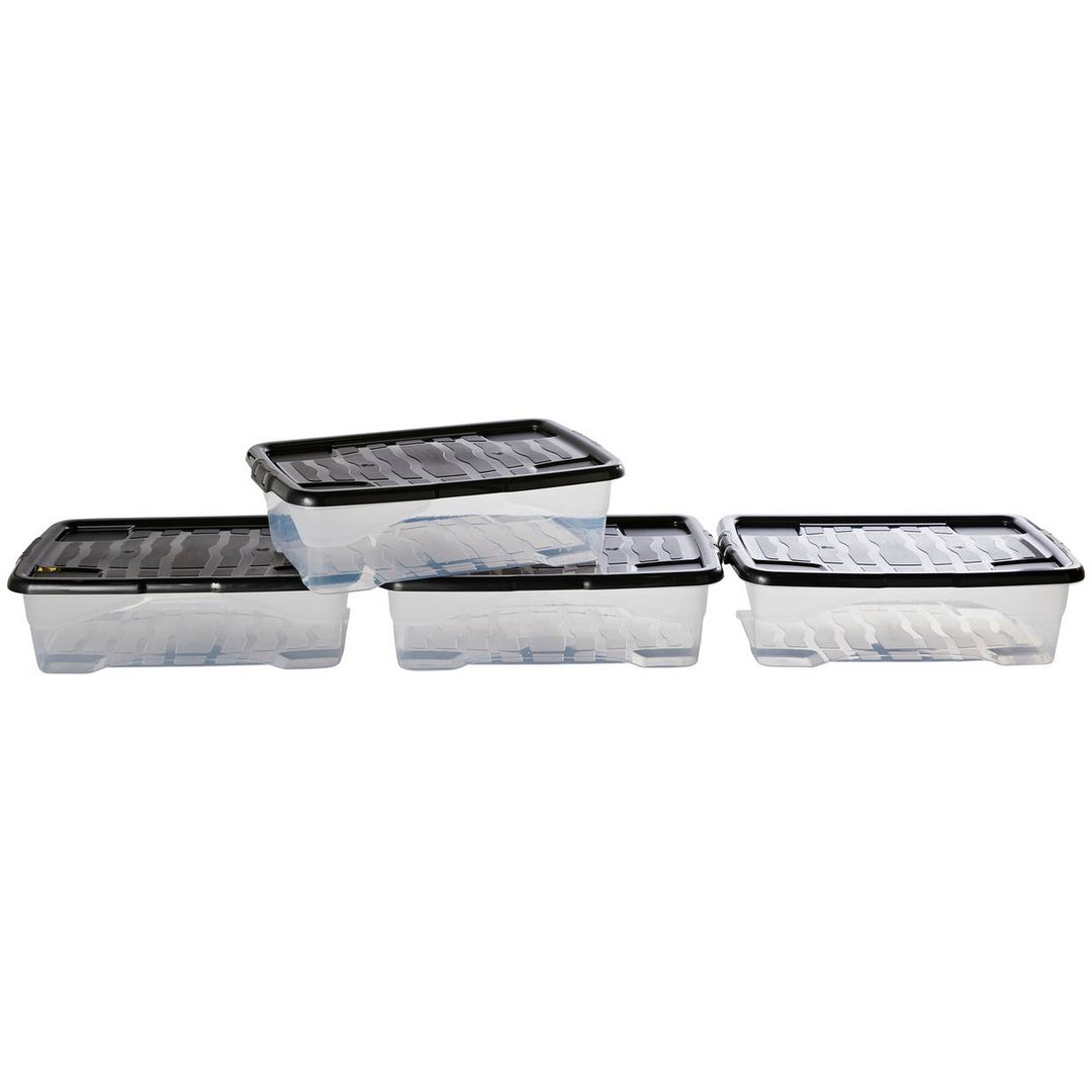 Strata Curve 4 x 30L Plastic Storage Boxes with Lid - Clear 