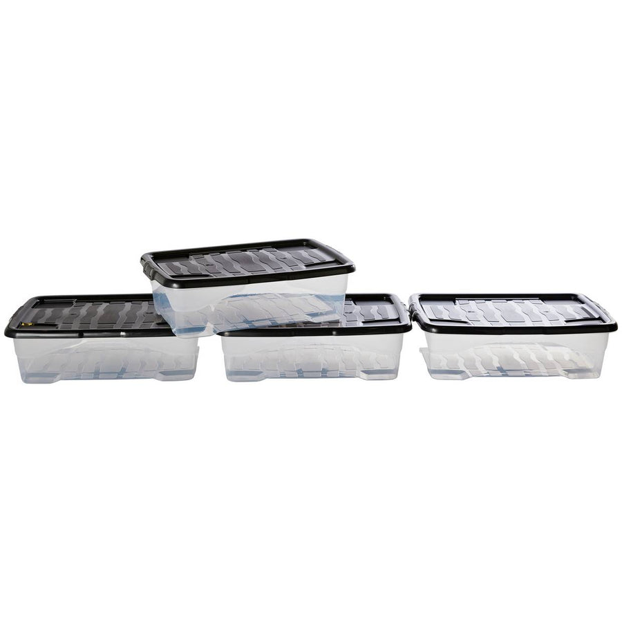 Strata Curve 4 x 30L Plastic Storage Boxes with Lid - Clear 