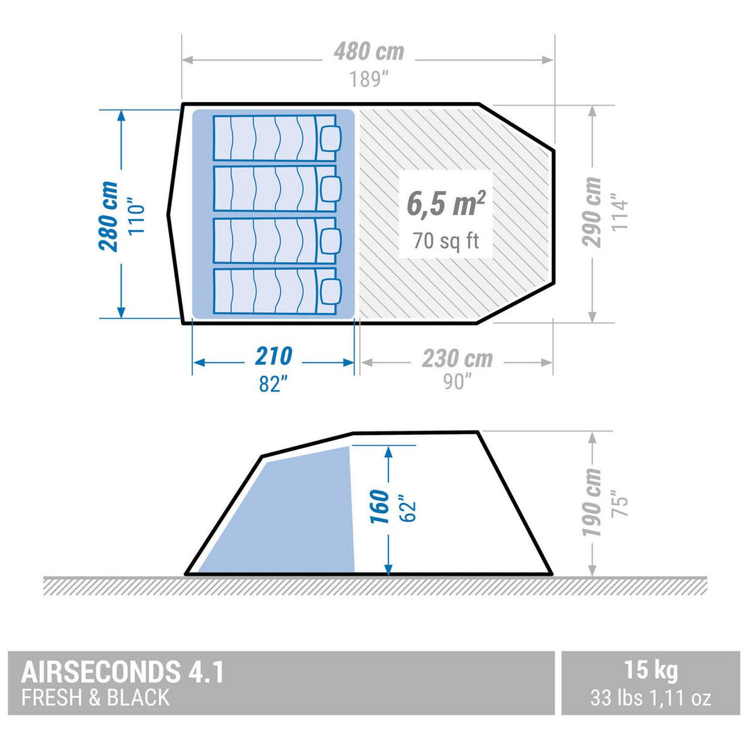 Decathlon Quechua Air Seconds 4 Person Inflatable Camping Tent