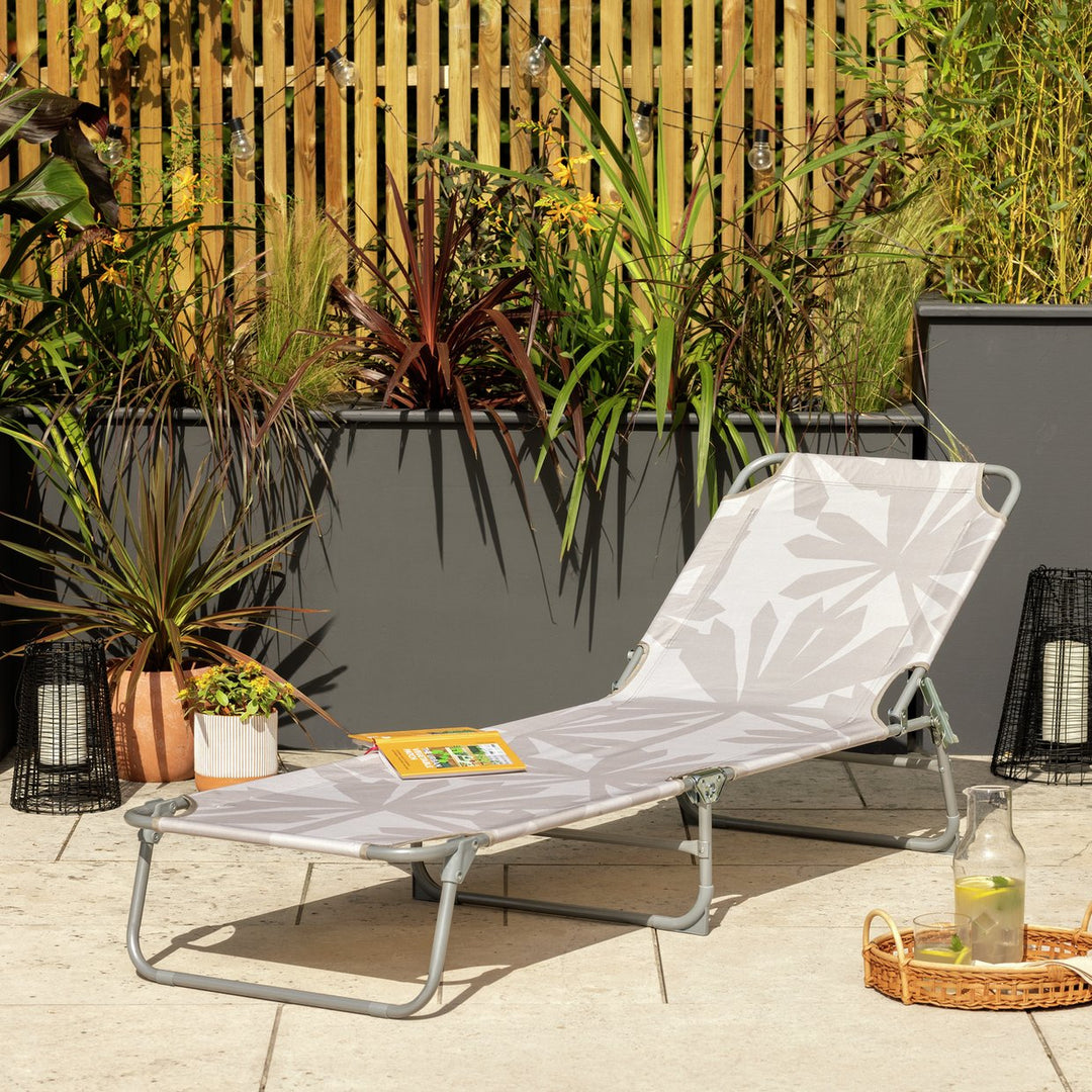 Habitat Folding Metal Sun Lounger - Light Grey