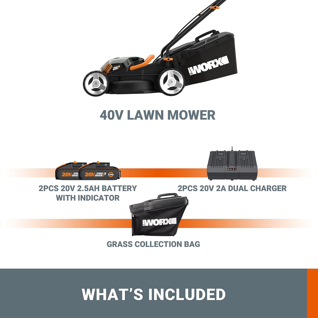 WORX WG779E Cordless 34cm 20v MAX Rotary Lawnmower - 2 Batteries
