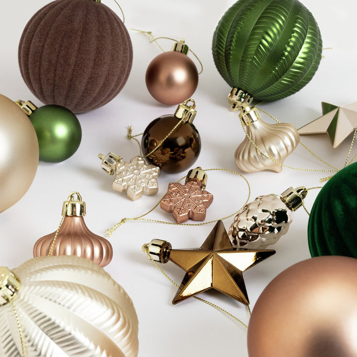 Home Pack of 49 Christmas Tree Baubles Decoration - Natural And Green