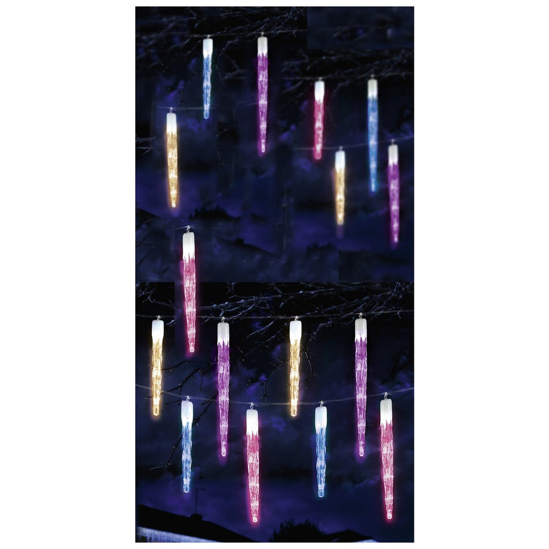 Premier Decorations 72 Rainbow LED Christmas Icicle Lights