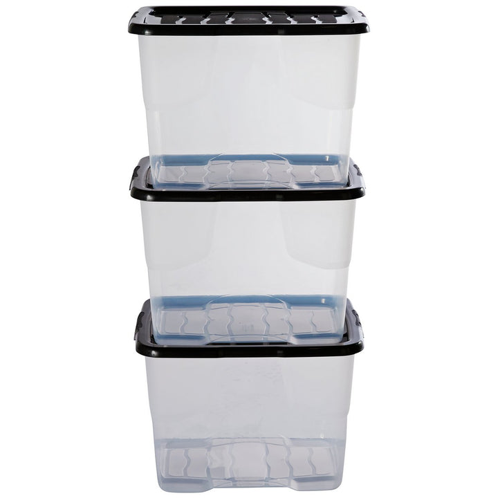 Strata Curve 3 x 24L Plastic Storage Boxes with Lid - Clear