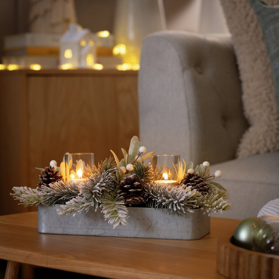 Habitat Snow Foliage Candle Holder Christmas Decoration