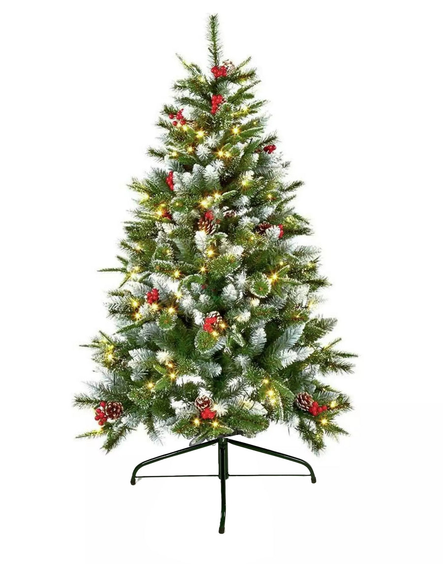 Premier Decorations 5ft Pre-lit Needle Pine Christmas Tree - Green - Metal Stand