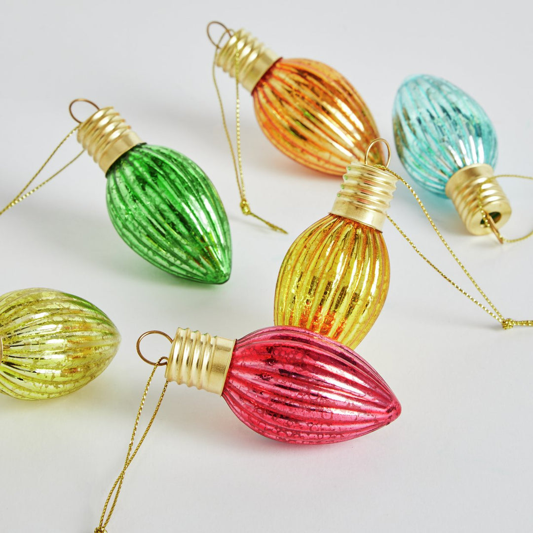 6pk Christmas Tree Baubles Decoration - 4cm Bright Retro Bulbs
