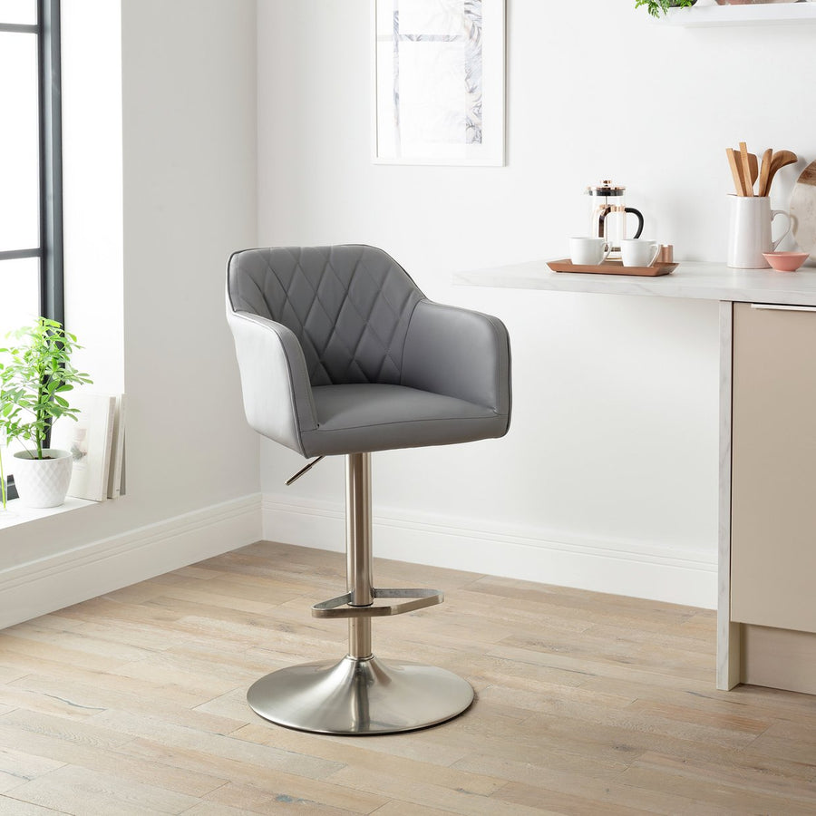 Home Ellington Quilted Faux Leather Bar Stool - Grey