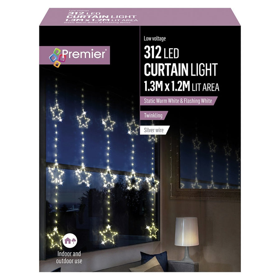 Premier Decorations 1.2x1.2M Pin Wire Star Curtain Light