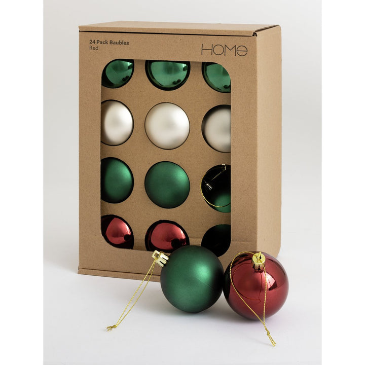 Home Pack of 24 Classic Christmas Tree Baubles Decoration