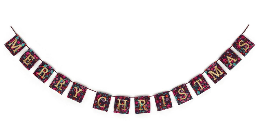 Home Happy Christmas Fabric Bunting Decoration