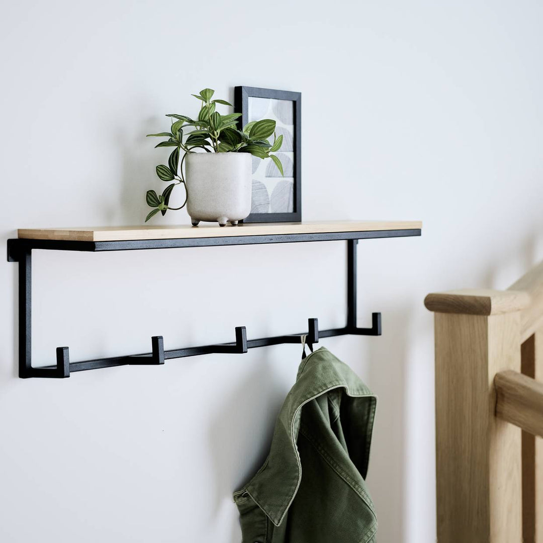 Home Bamboo Shelf with Hooks - Natural