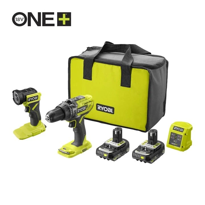 Ryobi R18PD3-2C20SLF 18V ONE+ Cordless Combi Drill & Torch Starter Kit (2 x 2.0Ah)