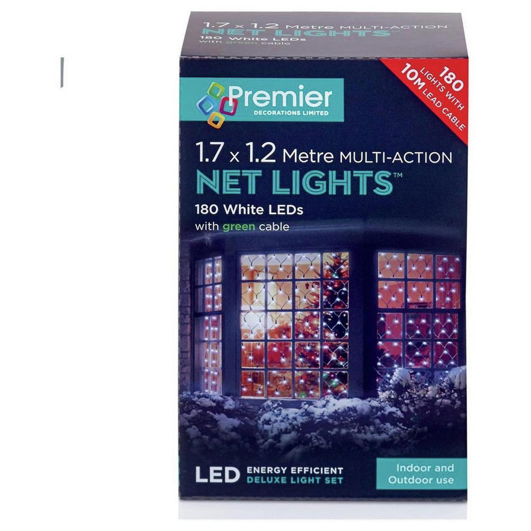 Premier Decorations 180 Multi Action LED Net Light - White