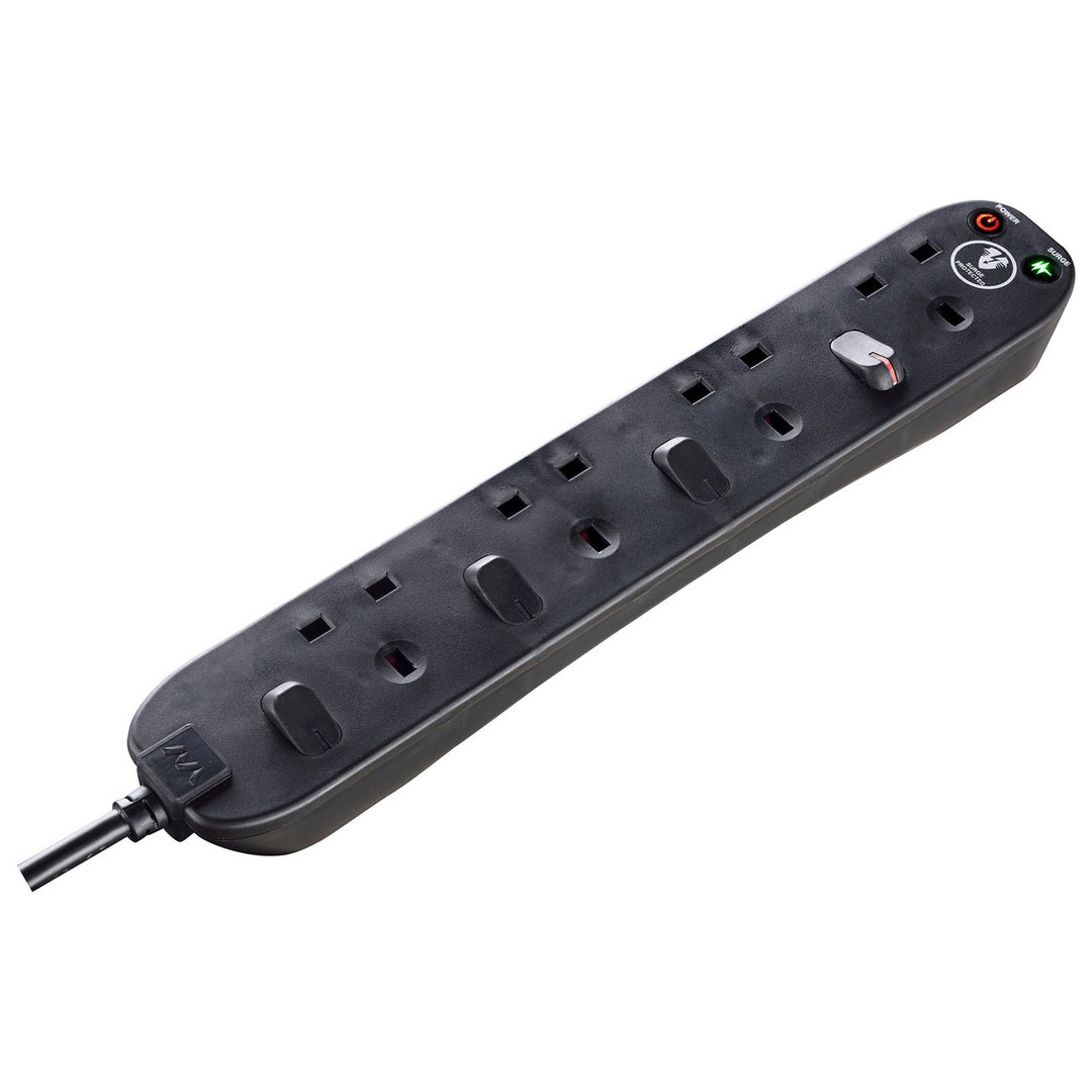 Masterplug 4 Switch Socket 1m Surge Protected Black Extension Lead