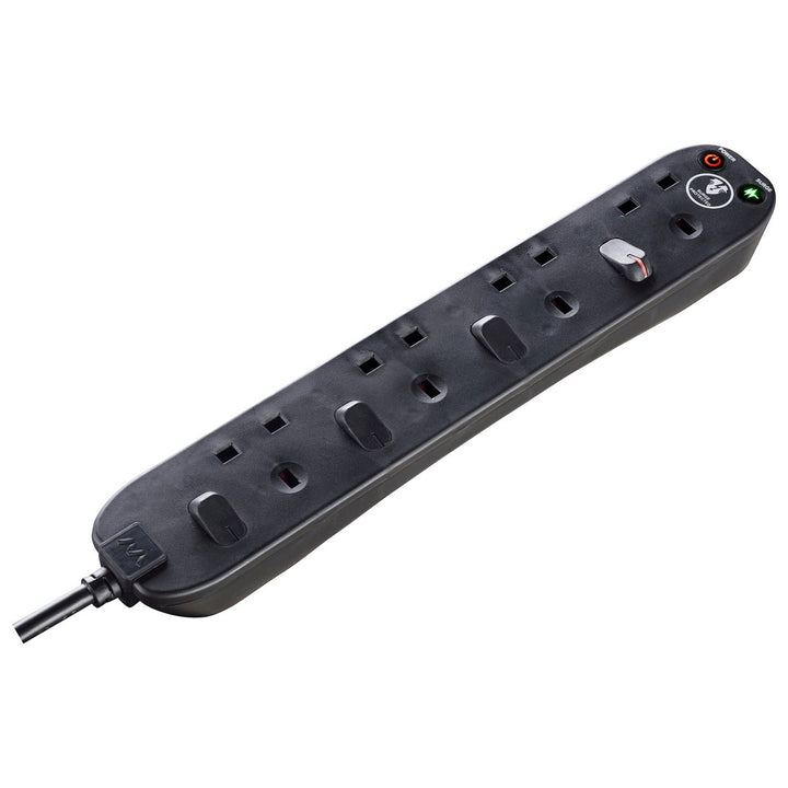 Masterplug 4 Switch Socket 1m Surge Protected Black Extension Lead
