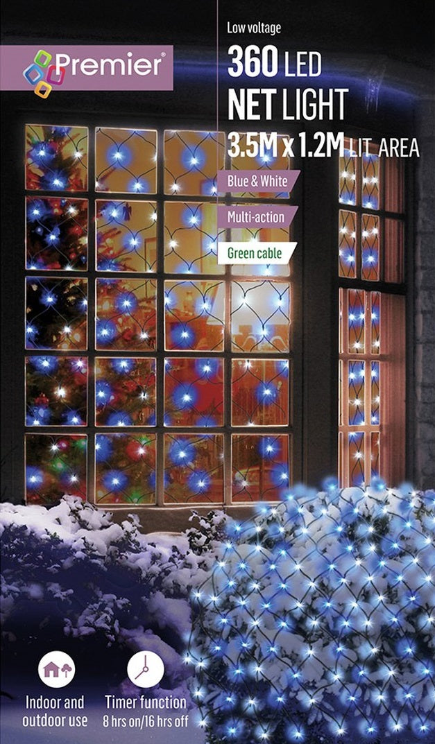 Premier Decorations 360 LED Net Christmas Lights - Blue & White