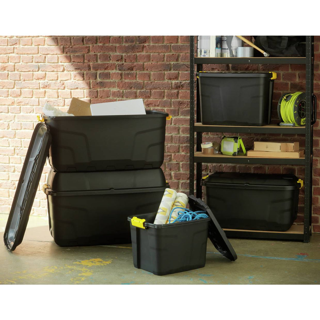 Strata 42L Heavy Duty Plastic Storage Boxes with Lid - Black