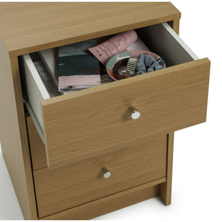 Home Malibu 3 Drawer Bedside Table - Oak Effect