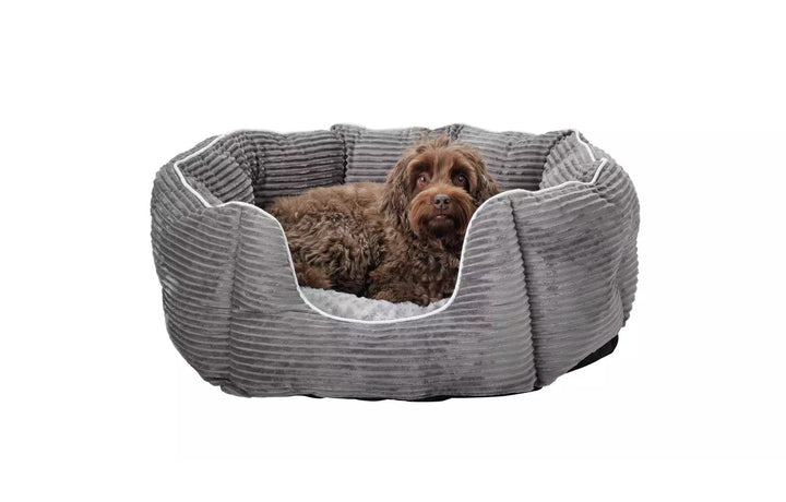 Grey Cord Oval Pet Bed - Large