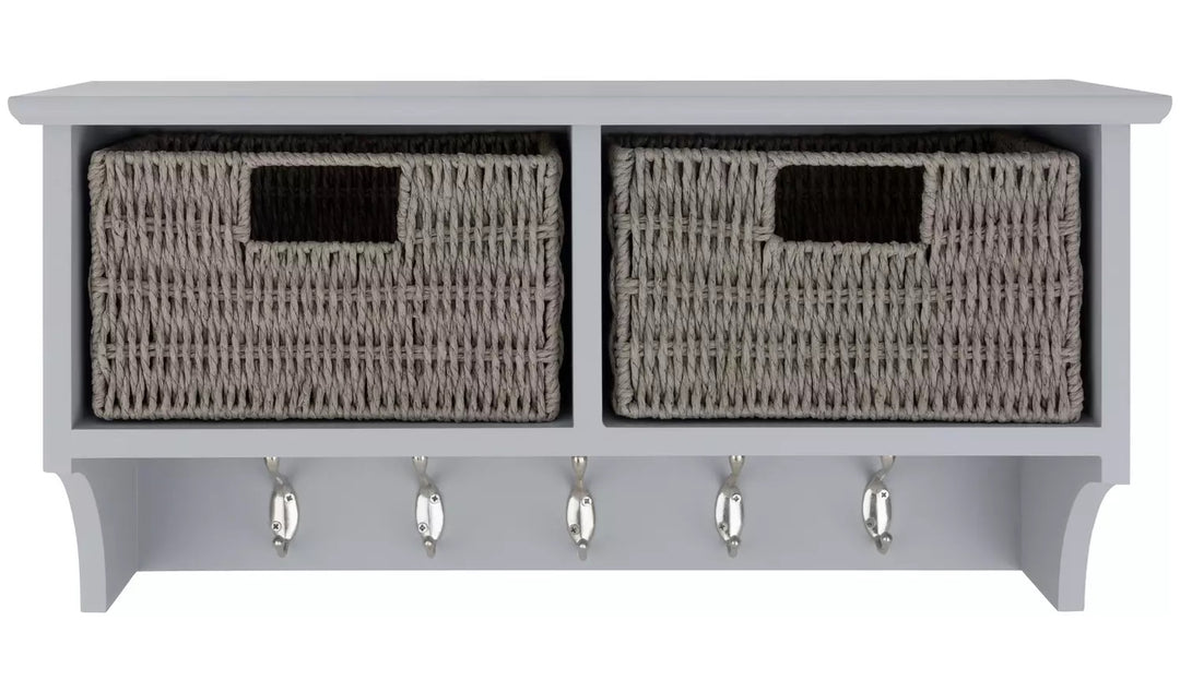 Home 2 Drawer Shelf with Hooks - Grey