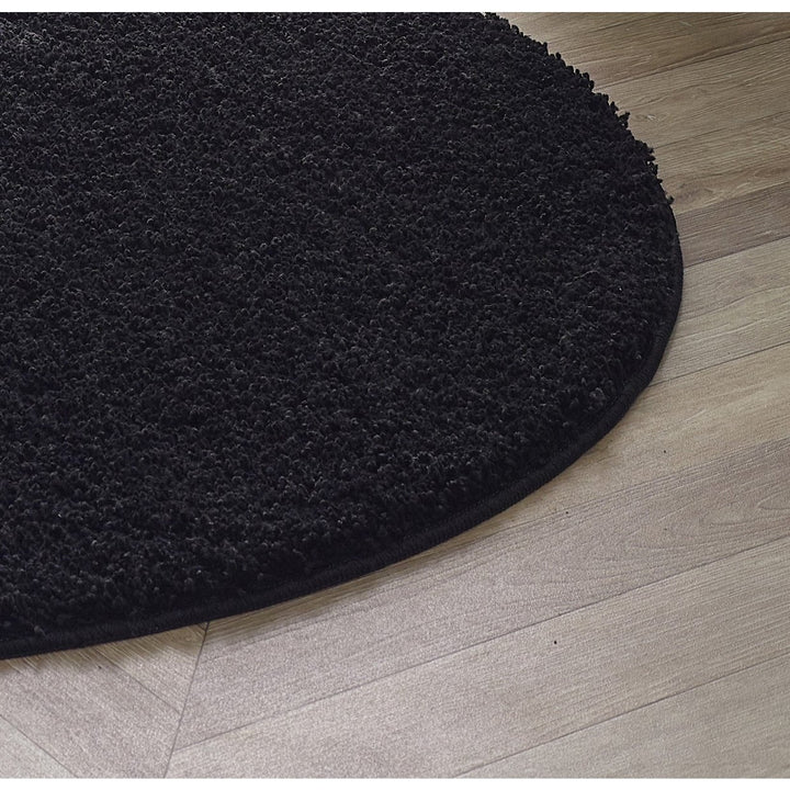 Buddy Washable Mat Plain Round Black Cut Pile Rug - 100cm