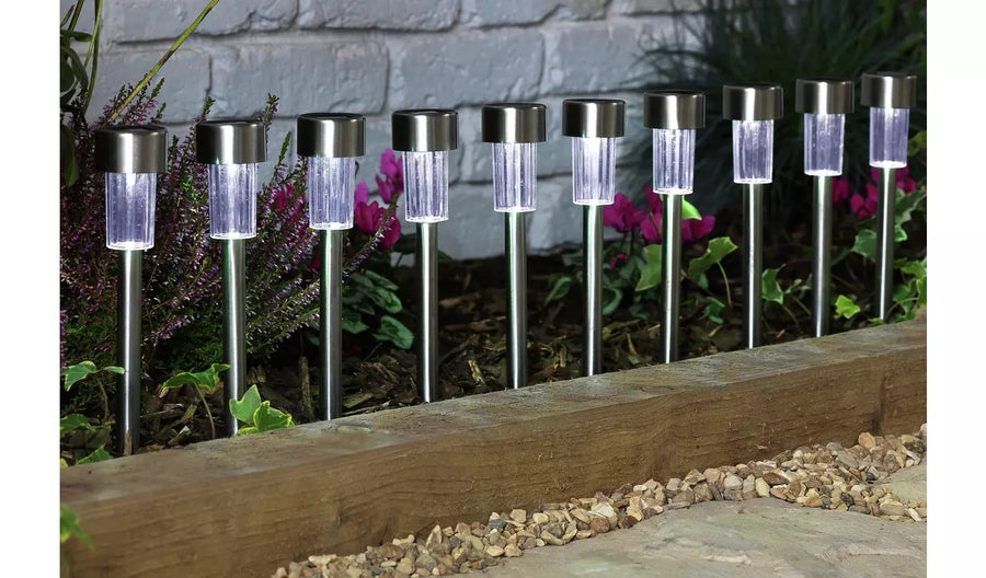 Garden Stainless Steel Solar Marker Lights - Set of 10