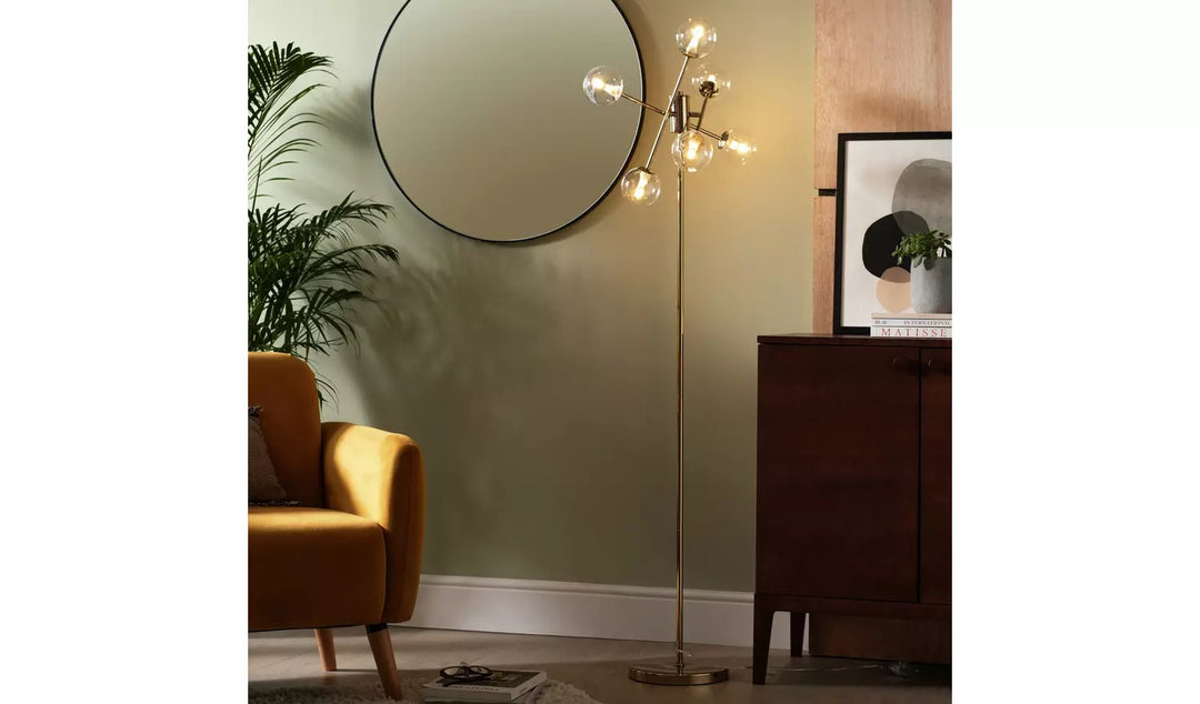 Habitat Glam 6 Light Glass Floor Lamp - Gold