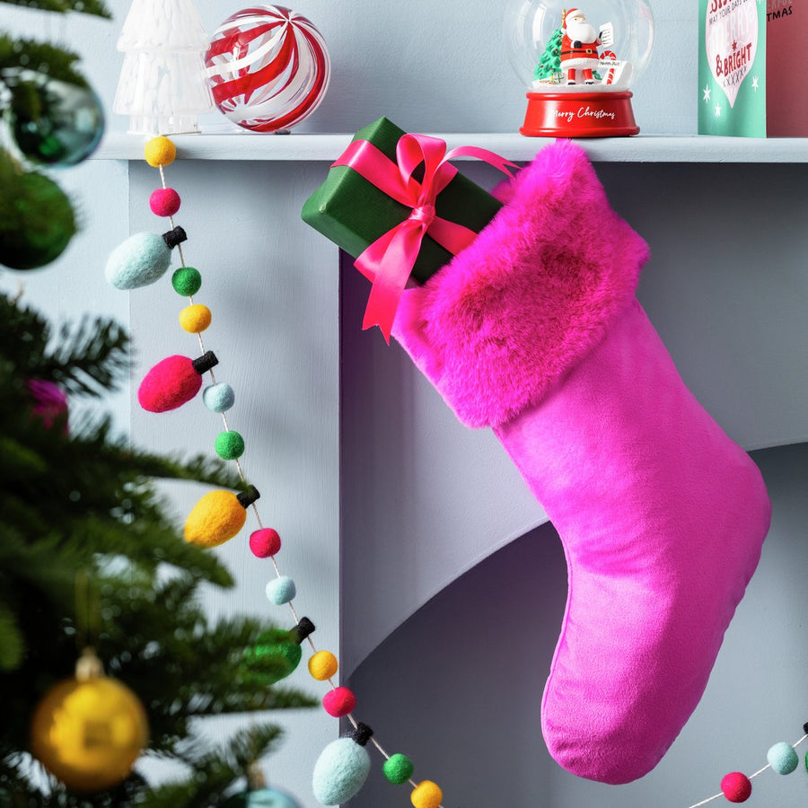 Habitat Pink Faux Fur Christmas Stocking