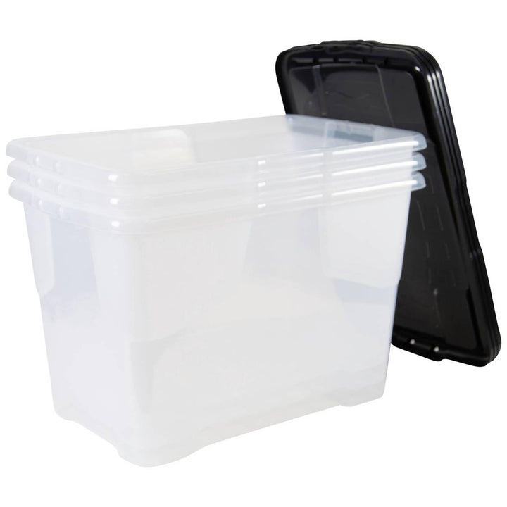 Strata Curve 3 x 65L Plastic Storage Boxes with Lid - Clear