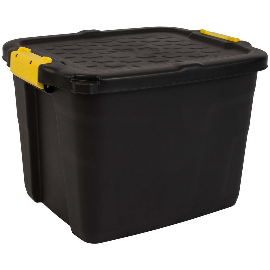 Strata 42L Heavy Duty Plastic Storage Boxes with Lid - Black
