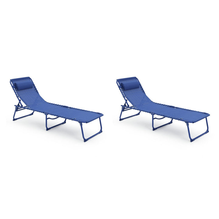 Home Set of 2 Folding Metal Sun Loungers - Blue