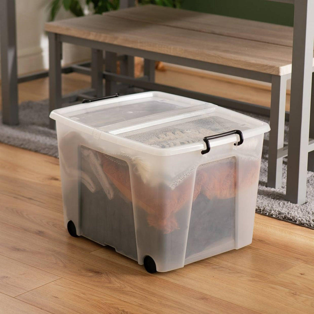 Strata 75L Wheeled Smart Box With Lid Storage Box - Clear