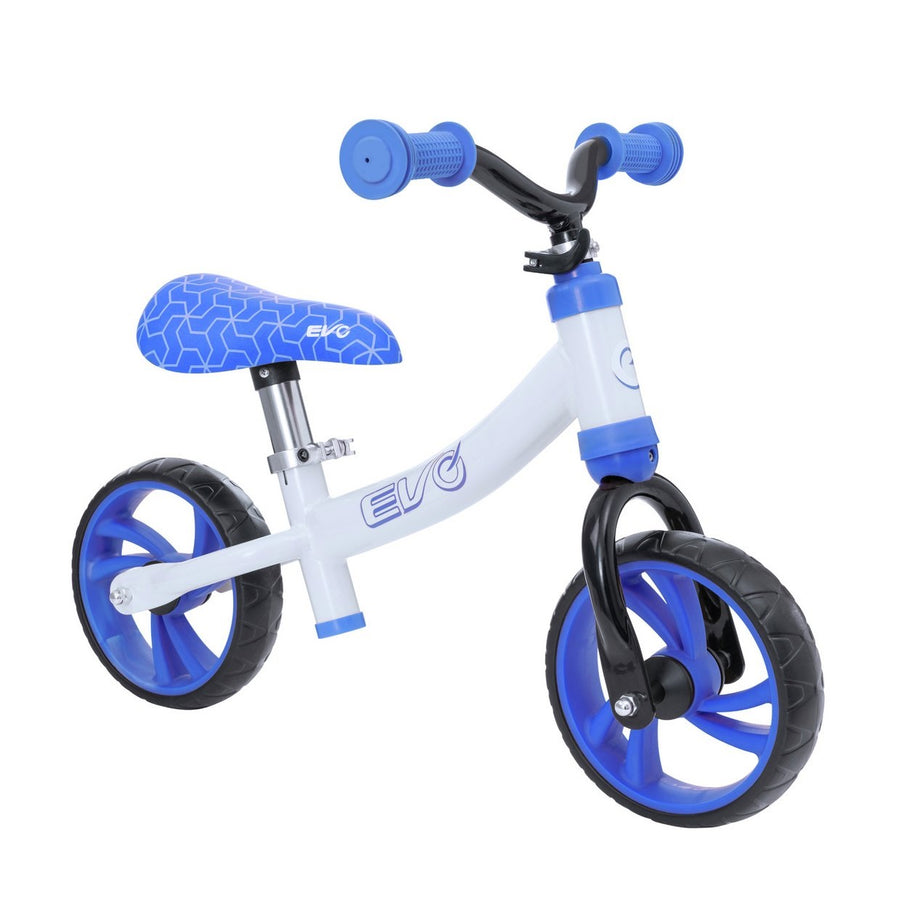 Evo 10" Toddlers Balance Bike in White & Blue With Adjustable Seat & Handle Height