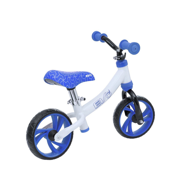 Evo 10" Toddlers Balance Bike in White & Blue With Adjustable Seat & Handle Height