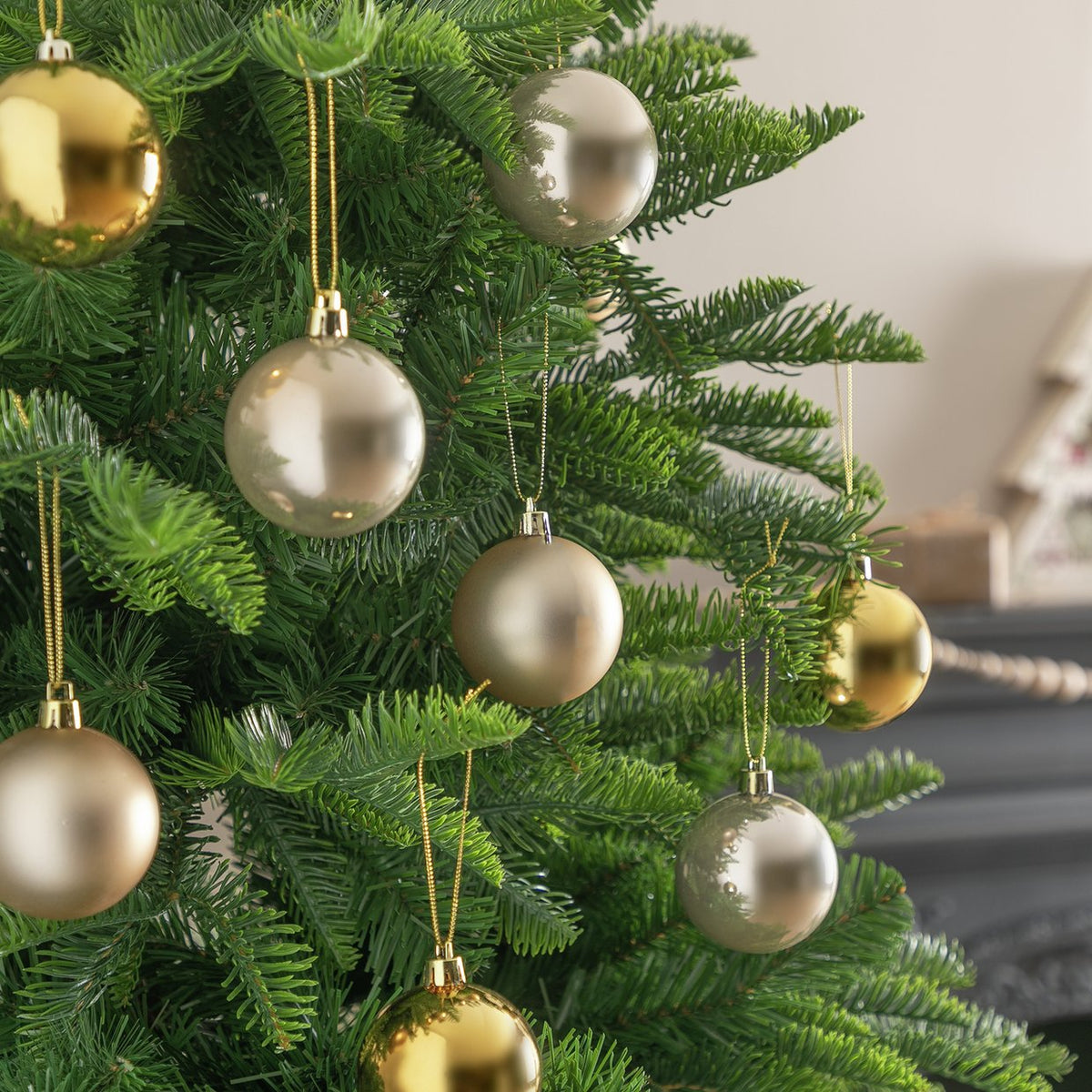 Home Pack of 24 Shatterproof Christmas Baubles - Gold