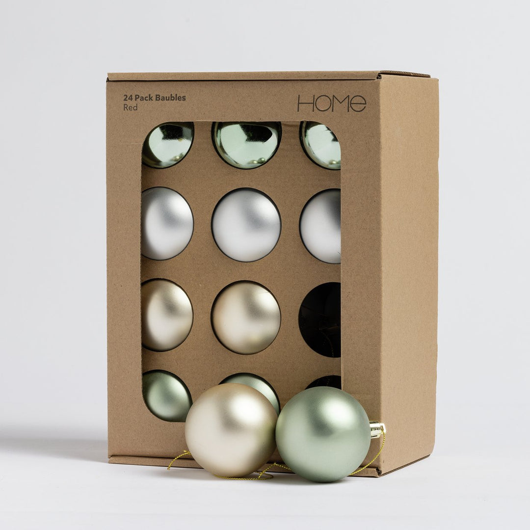 Habitat Pack of 24 Christmas Tree Baubles Decoration - Sage And Silver